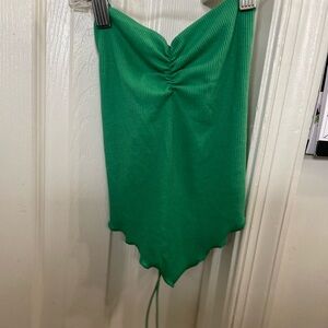 Green crop tank top with criss cross back